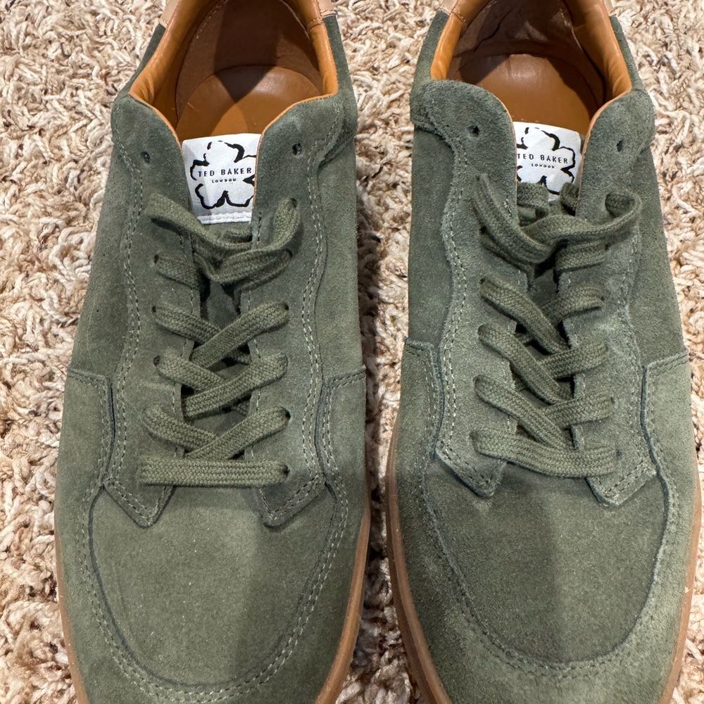 Ted Baker Olive Green Suede Lace-Up Sneakers